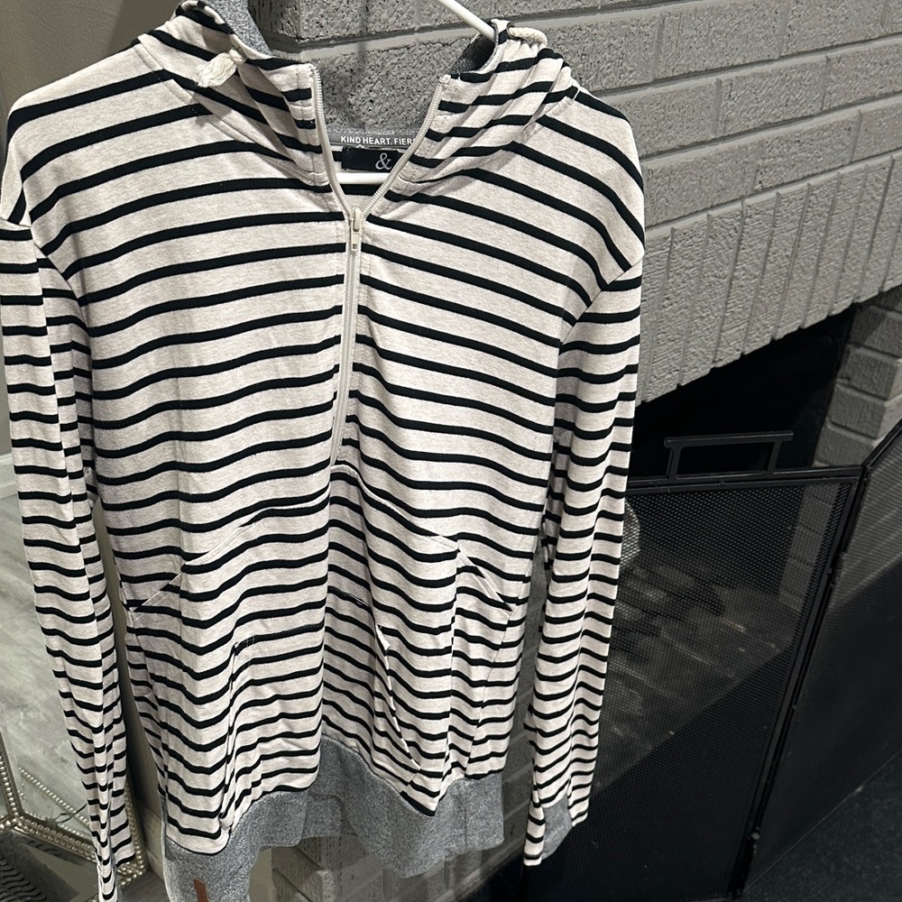 AMPERSAND AVE Striped Hoodie in Black and White